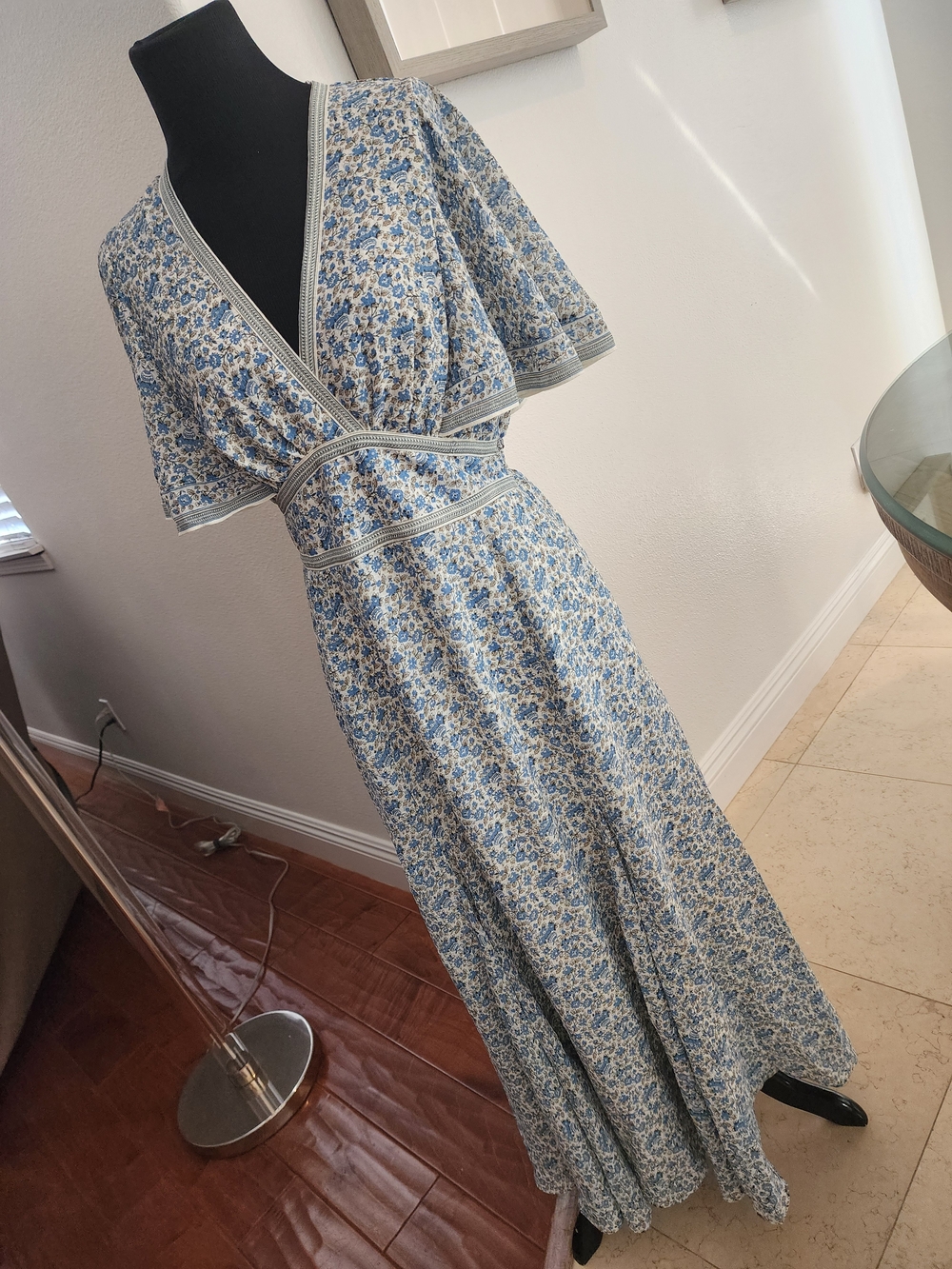 Max Studio Blue and White Floral Wrap Maxi Dress